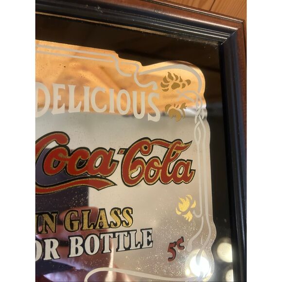 Vintage Delicious Coca-Cola In Glass Or Bottle Mirror Picture 5 Cent (5662) - Picture 3 of 4